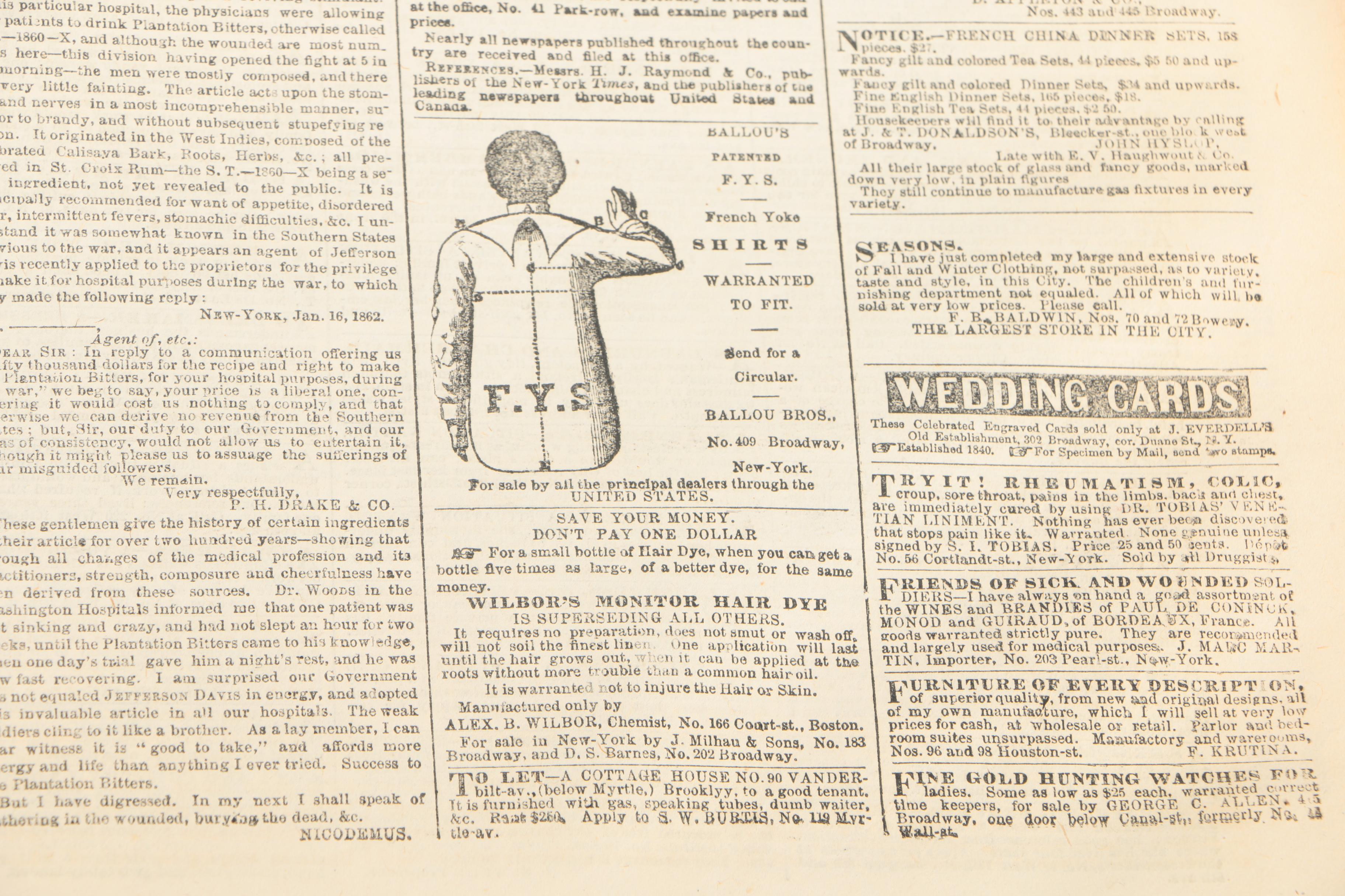 1862 & 1864 "Portland Advertiser" and "The New York Times" Newspapers
