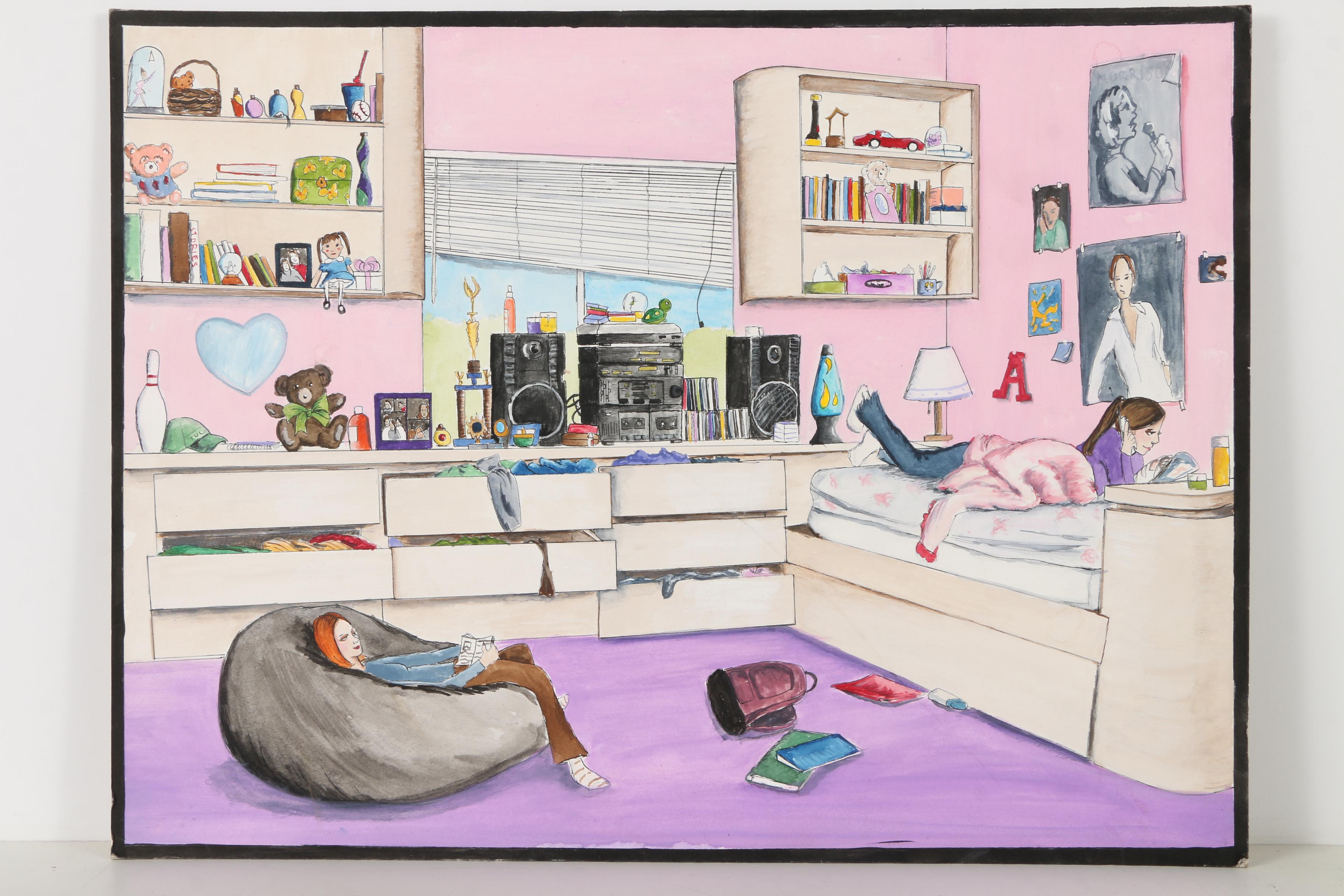 Watercolor Illustrations on Paper Including Drawings of Dragons