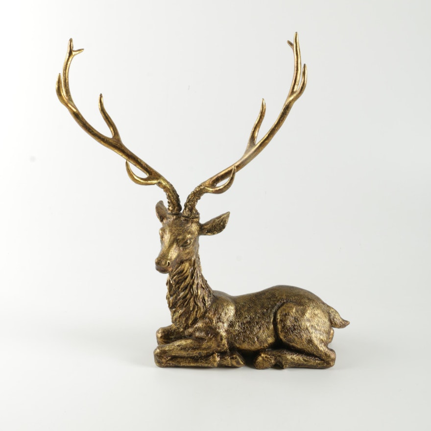 Gilded Wooden Buck Figurine