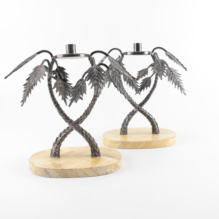 Pair of Palm Tree Candlestick Holders.