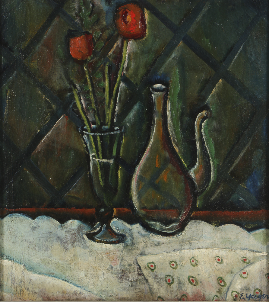 Edgar Yaeger Oil Painting on Canvas Still Life "Two Tulips"