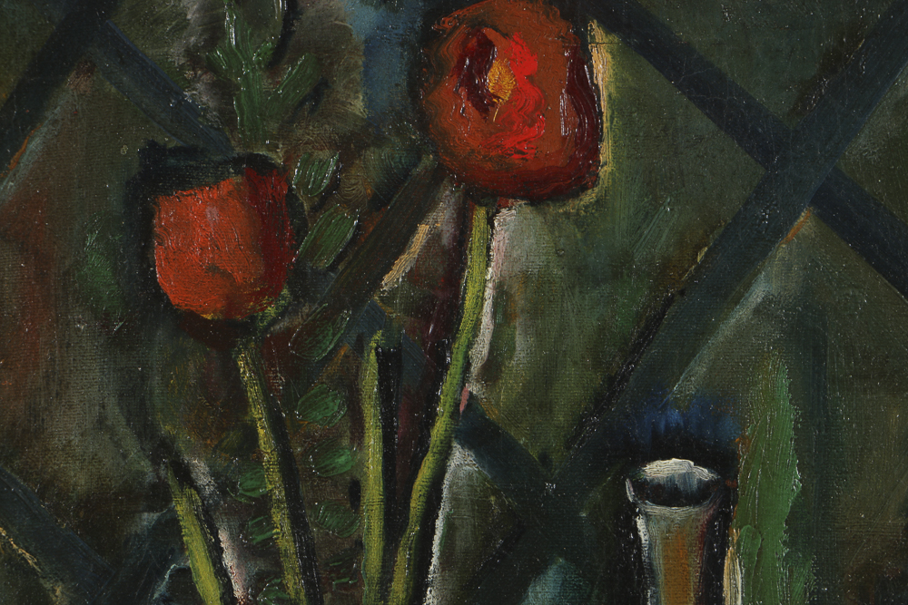 Edgar Yaeger Oil Painting on Canvas Still Life "Two Tulips"