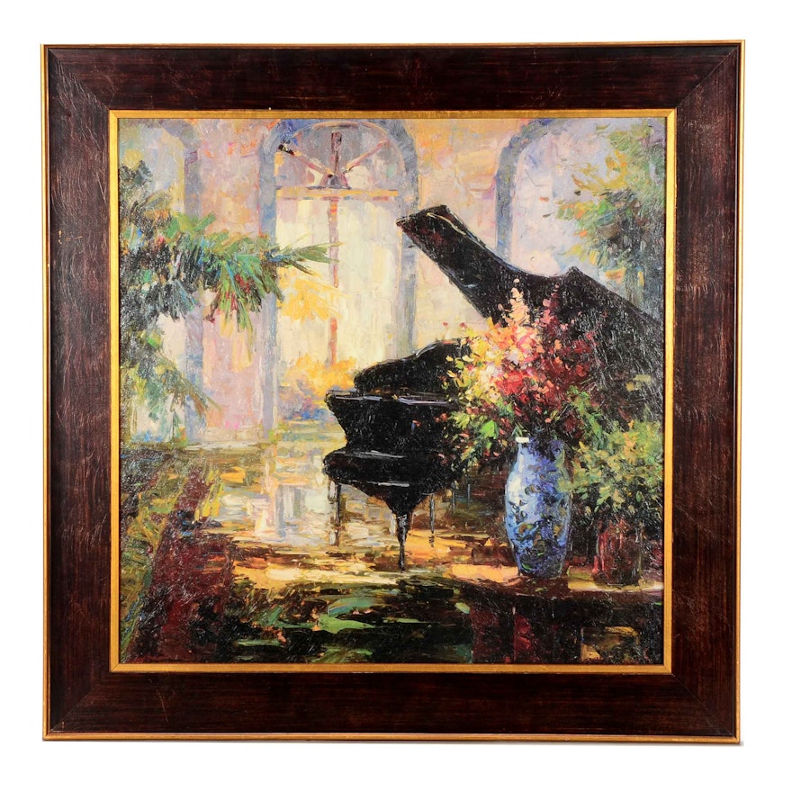 Varnished Offset Lithograph of Grand Piano