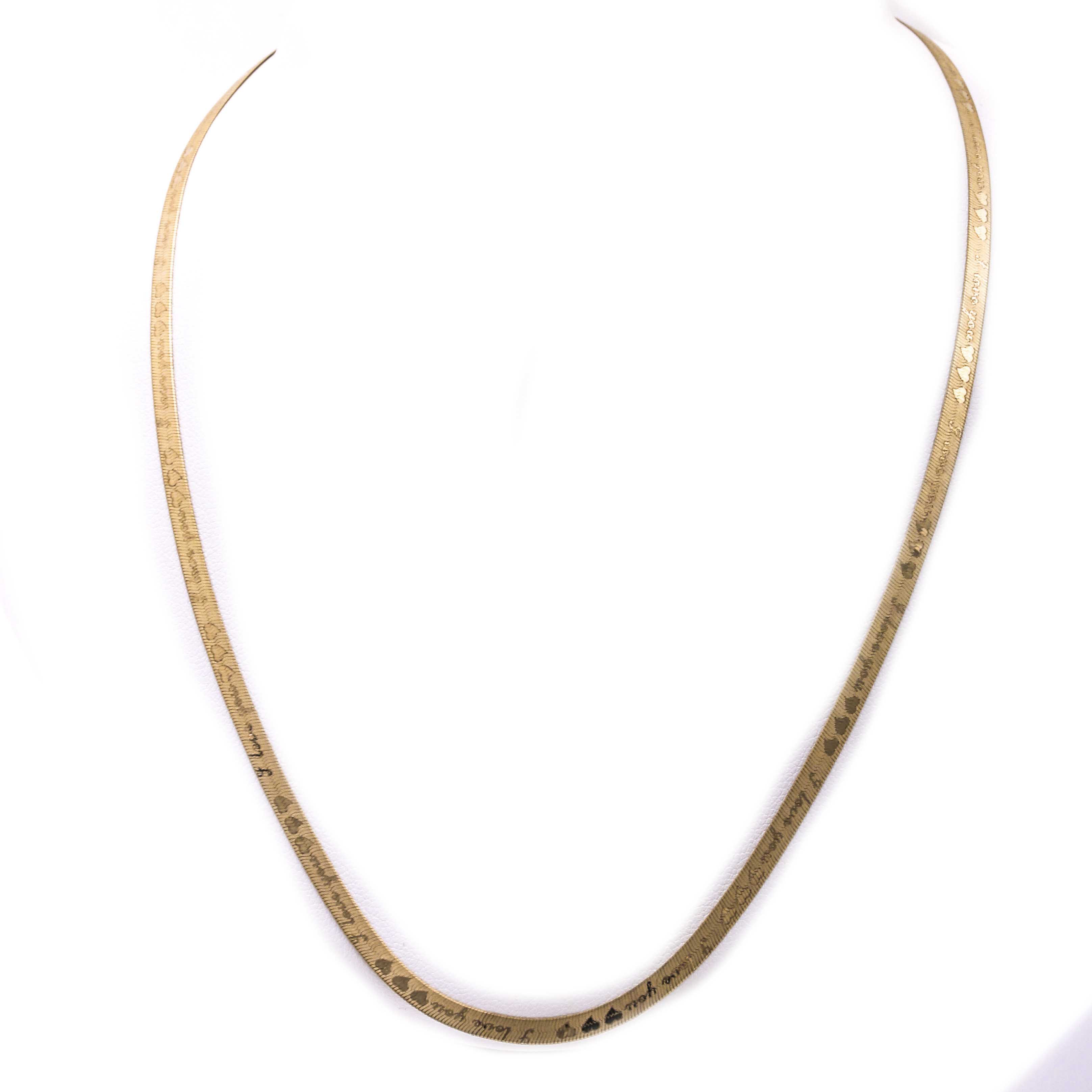 10K Yellow Gold "I Love You" Herringbone Chain Necklace