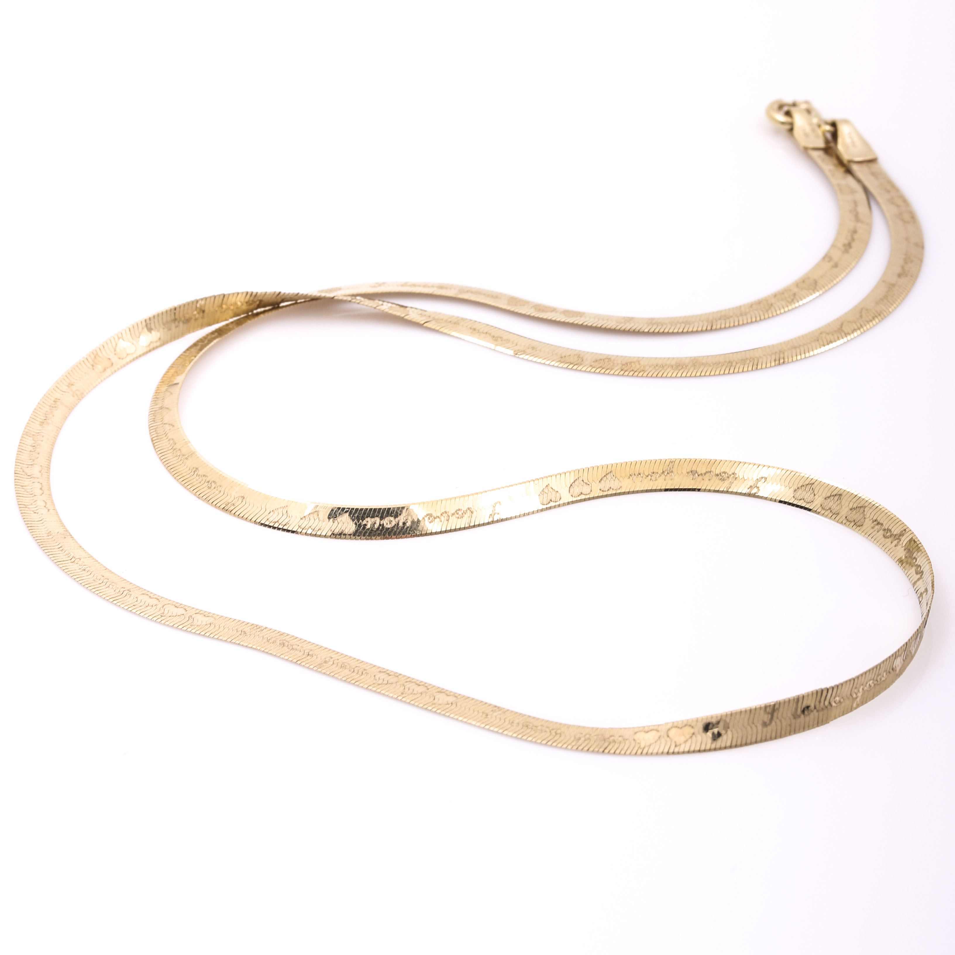 10K Yellow Gold "I Love You" Herringbone Chain Necklace