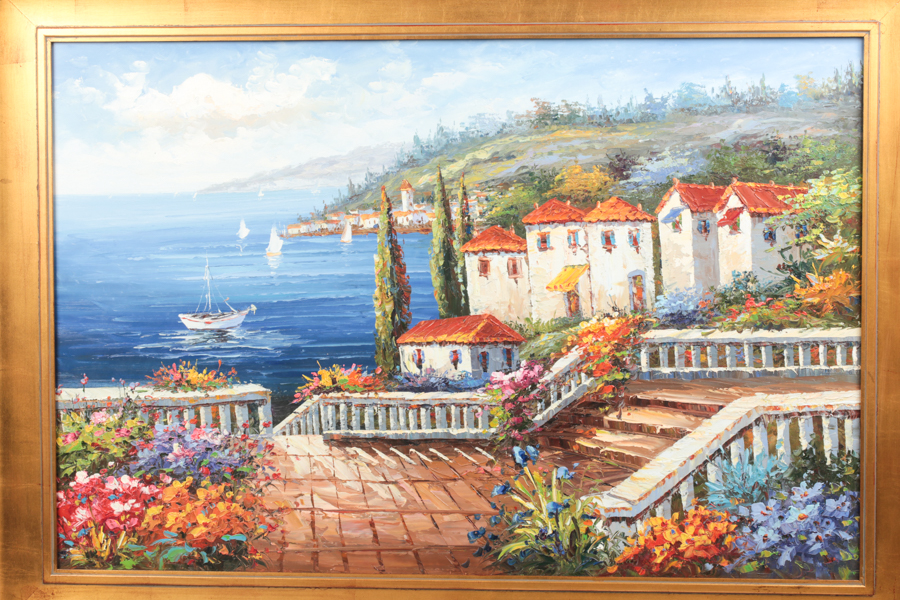 Oil Painting on Canvas of Terrace Scene