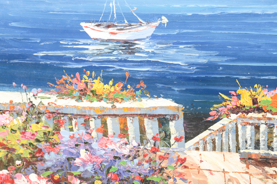 Oil Painting on Canvas of Terrace Scene