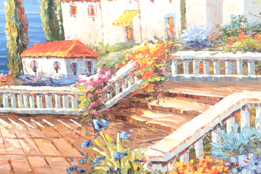 Oil Painting on Canvas of Terrace Scene