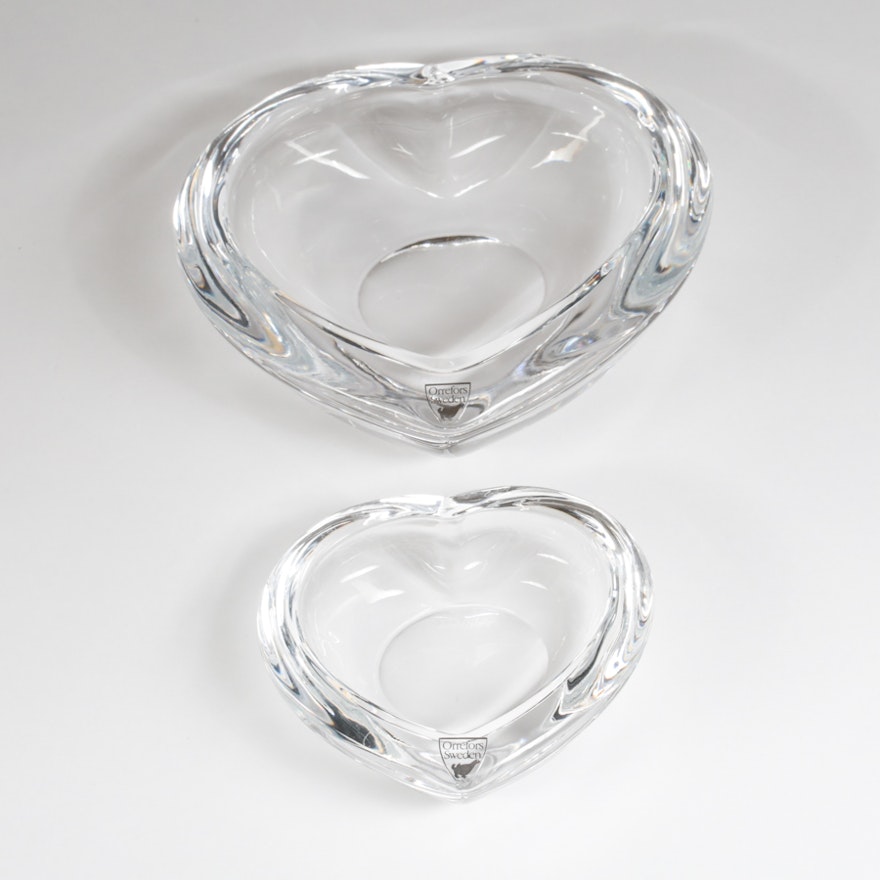 Orrefors "Amour" Crystal Heart-Shaped Bowls