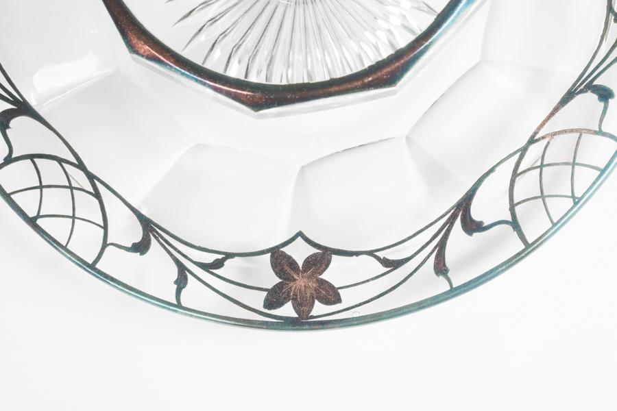 Heisey Glass and Silver Overlay Chip and Dip Plate with Spoon
