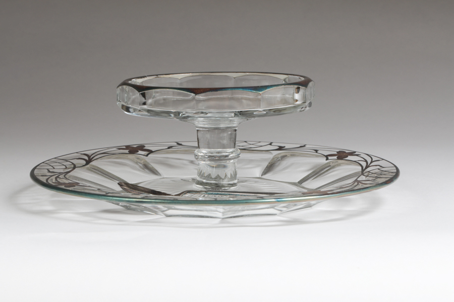 Heisey Glass and Silver Overlay Chip and Dip Plate with Spoon