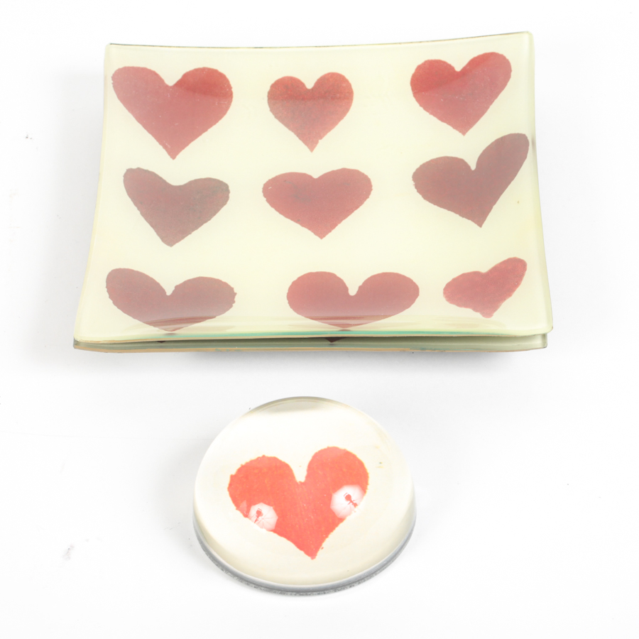 John Derian Heart Glass Plates & Paperweight