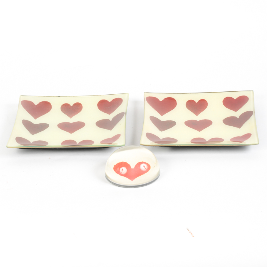 John Derian Heart Glass Plates & Paperweight
