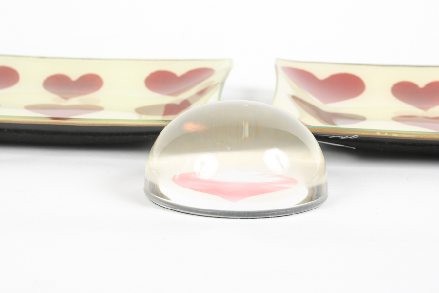 John Derian Heart Glass Plates & Paperweight