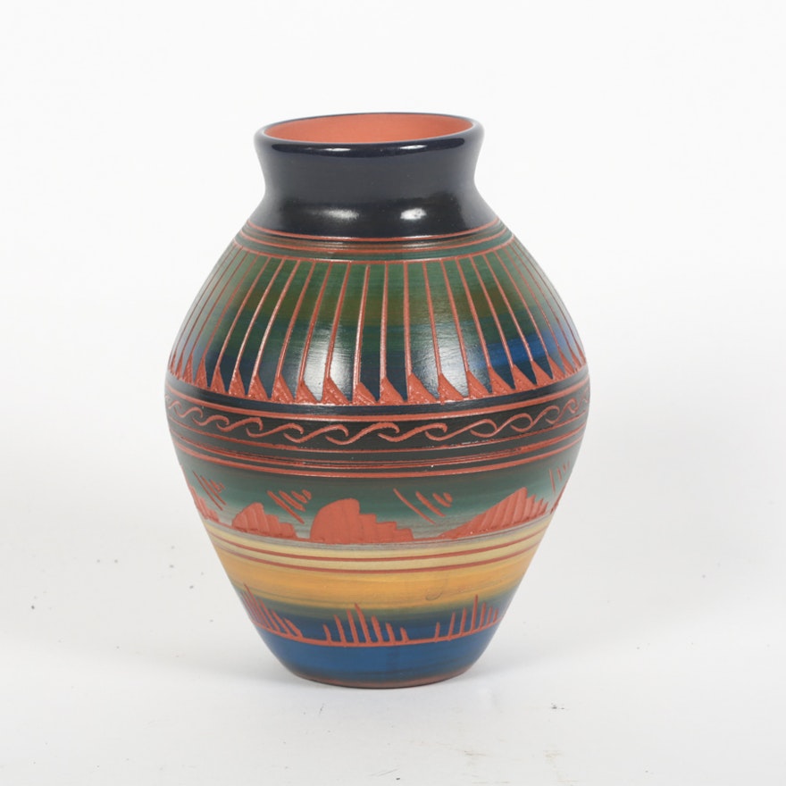 Signed Southwest Clay Pottery Vase