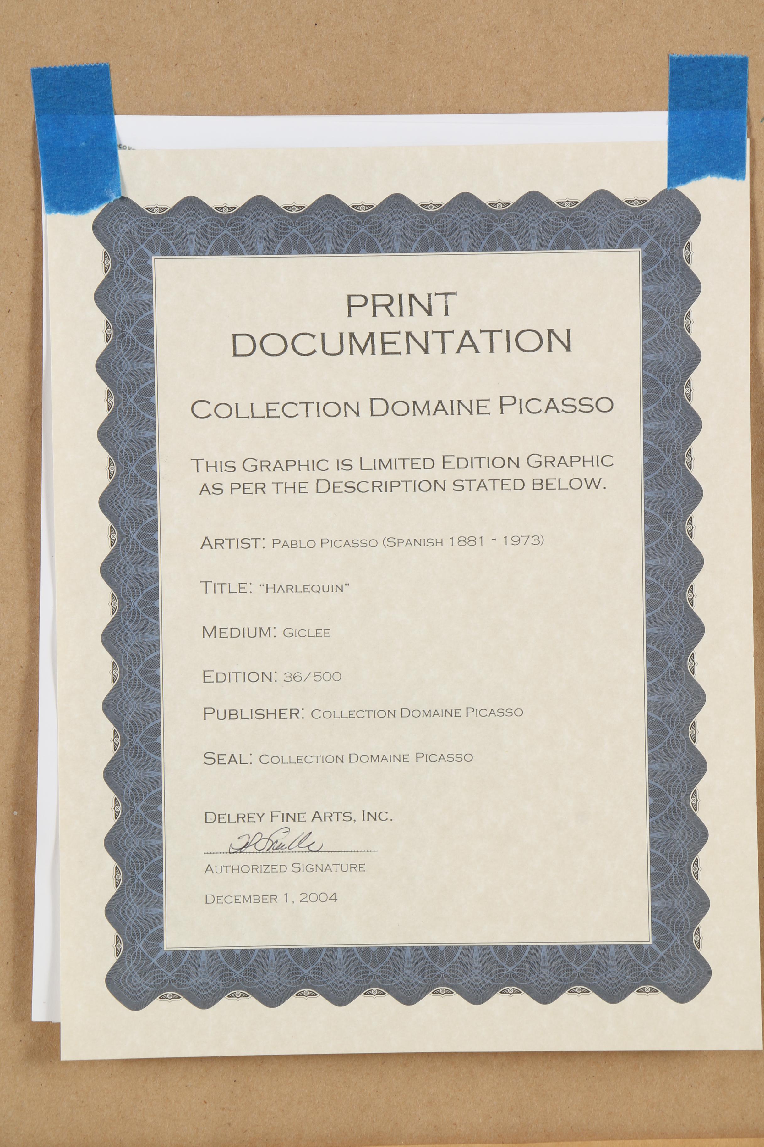 Limited Edition Giclee on Paper after Picasso "Harlequin"