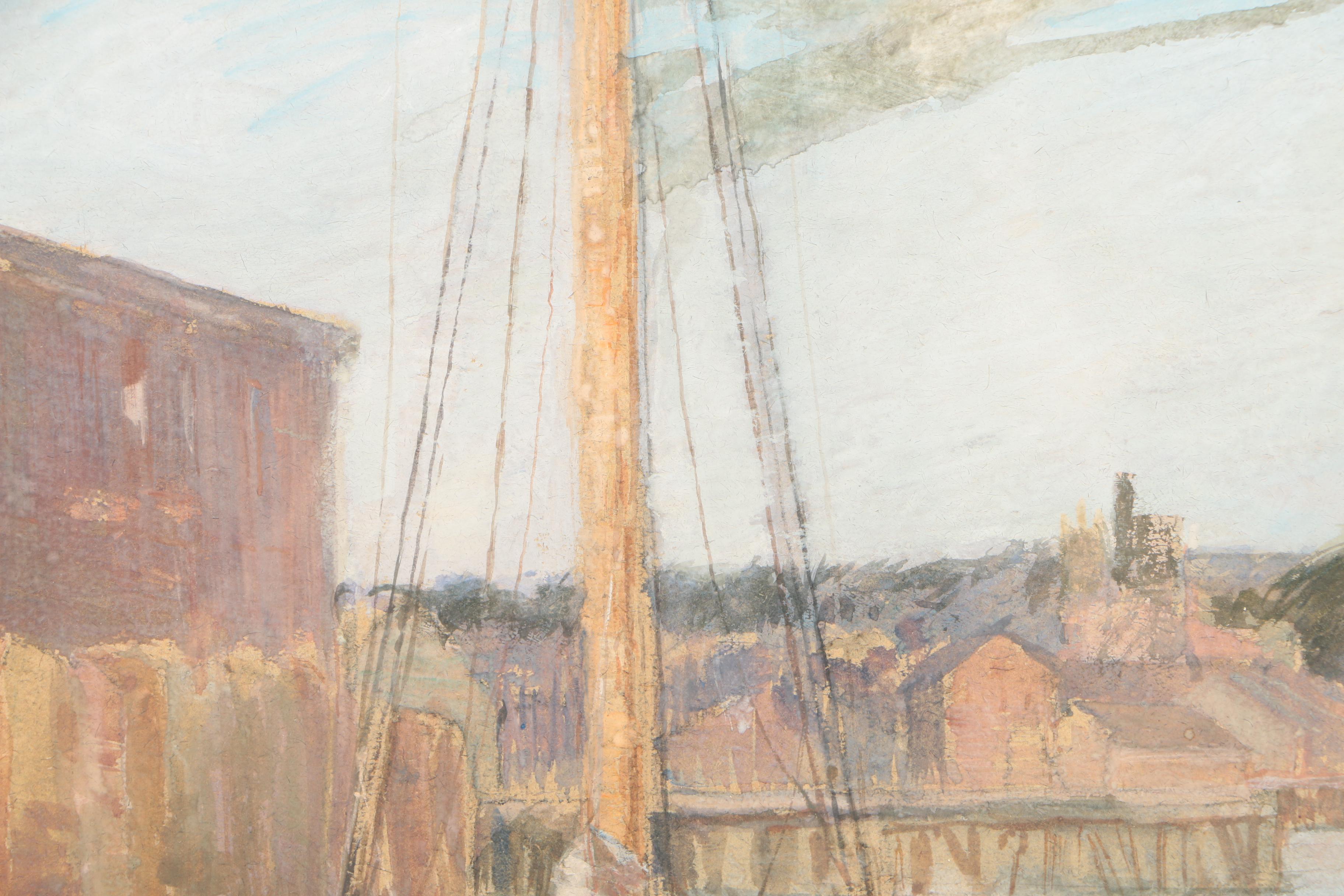 Bertha E. Perrie Watercolor and Gouache Painting "Gloucester Wharf"