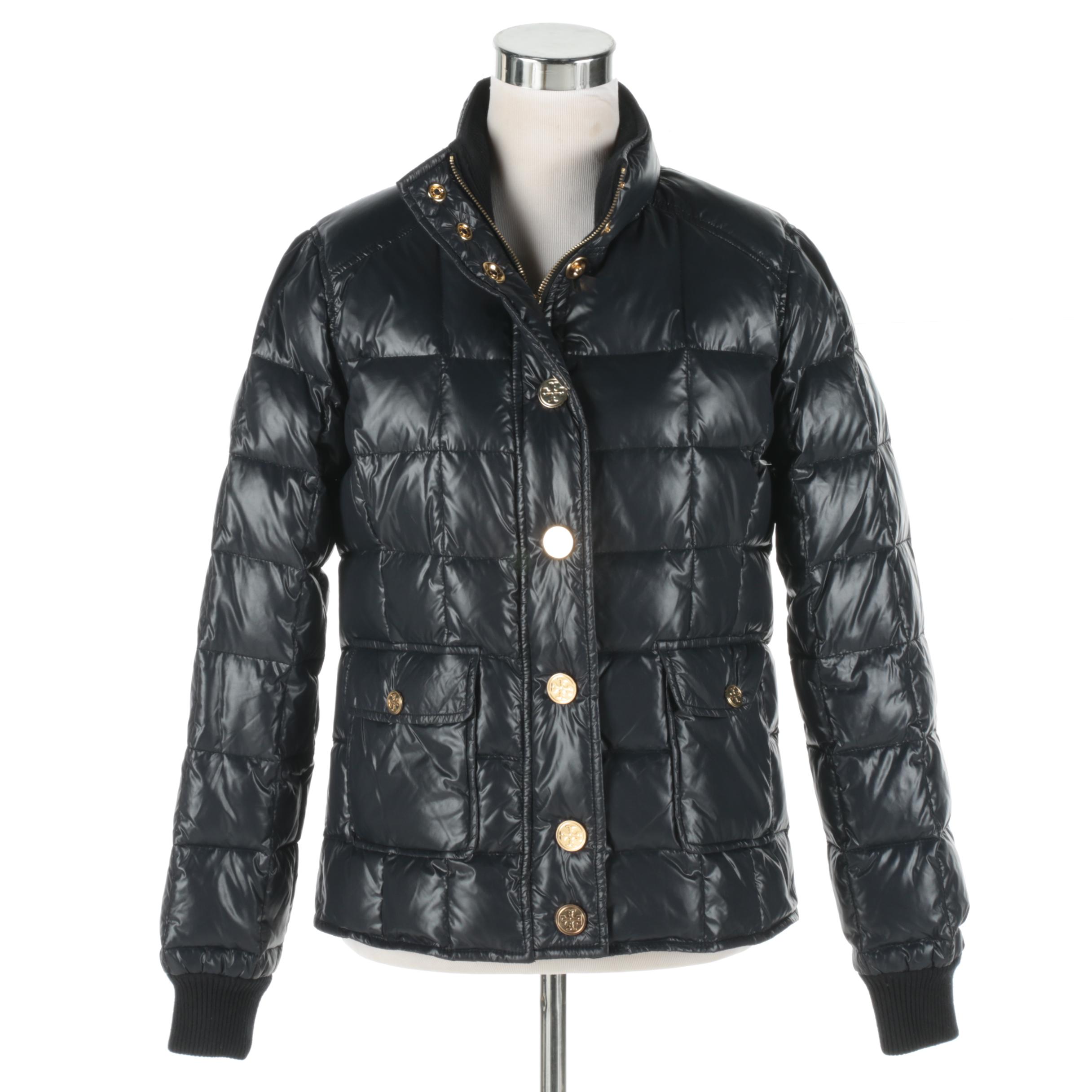Tory Burch Designer Navy Blue Quilted Bubble Coat