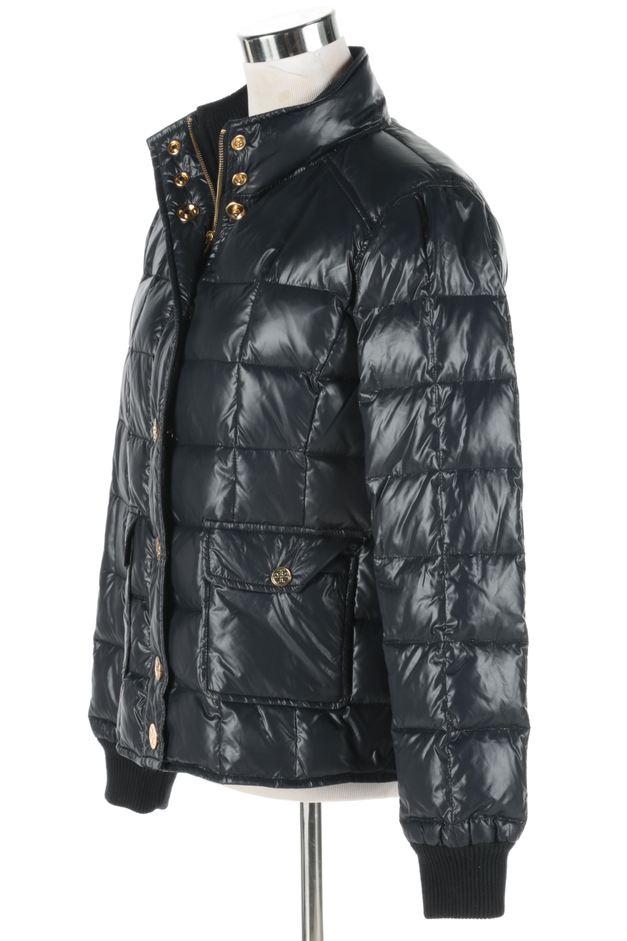 Tory Burch Designer Navy Blue Quilted Bubble Coat