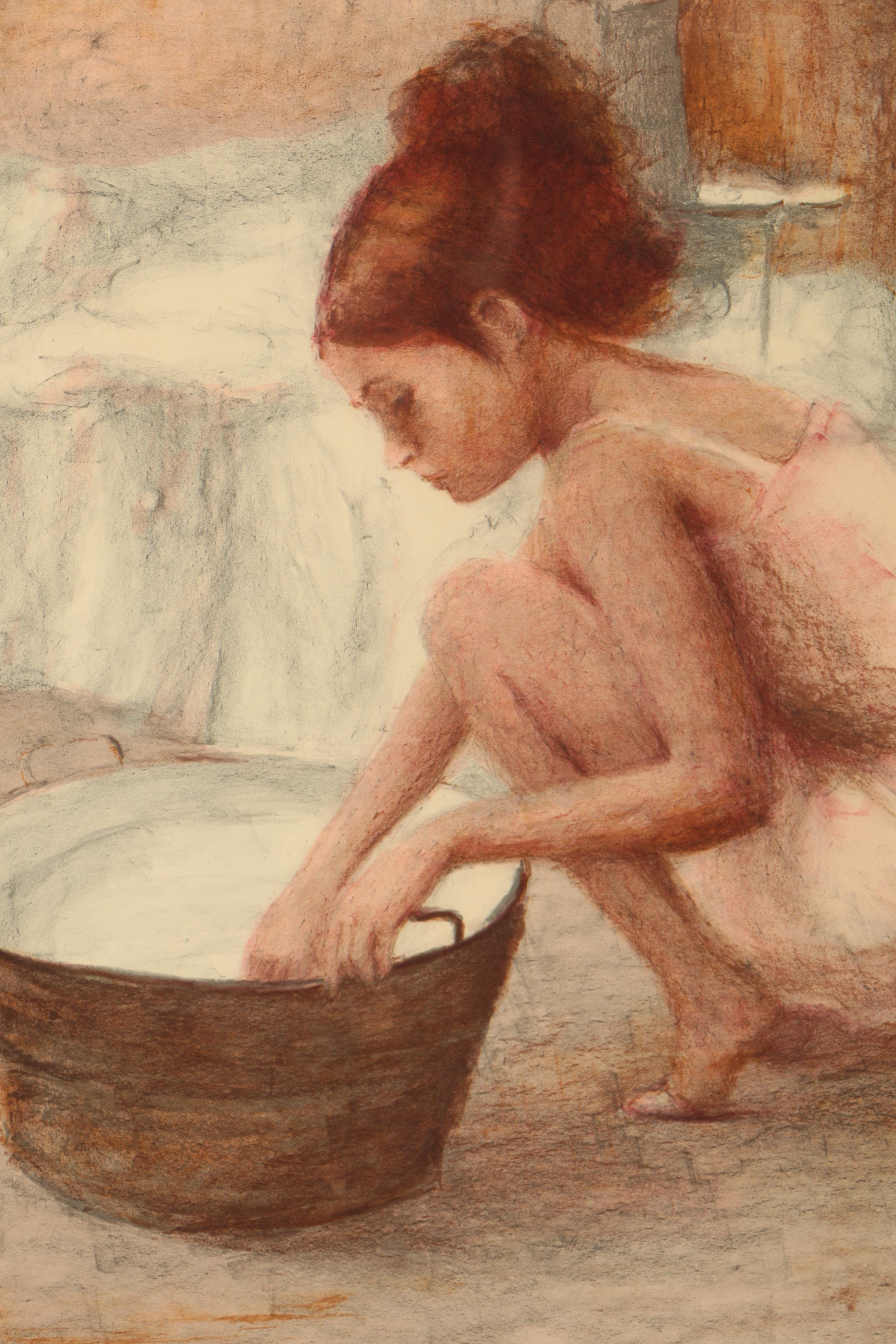 Limited Edition Lithograph on Paper of Woman and Tub