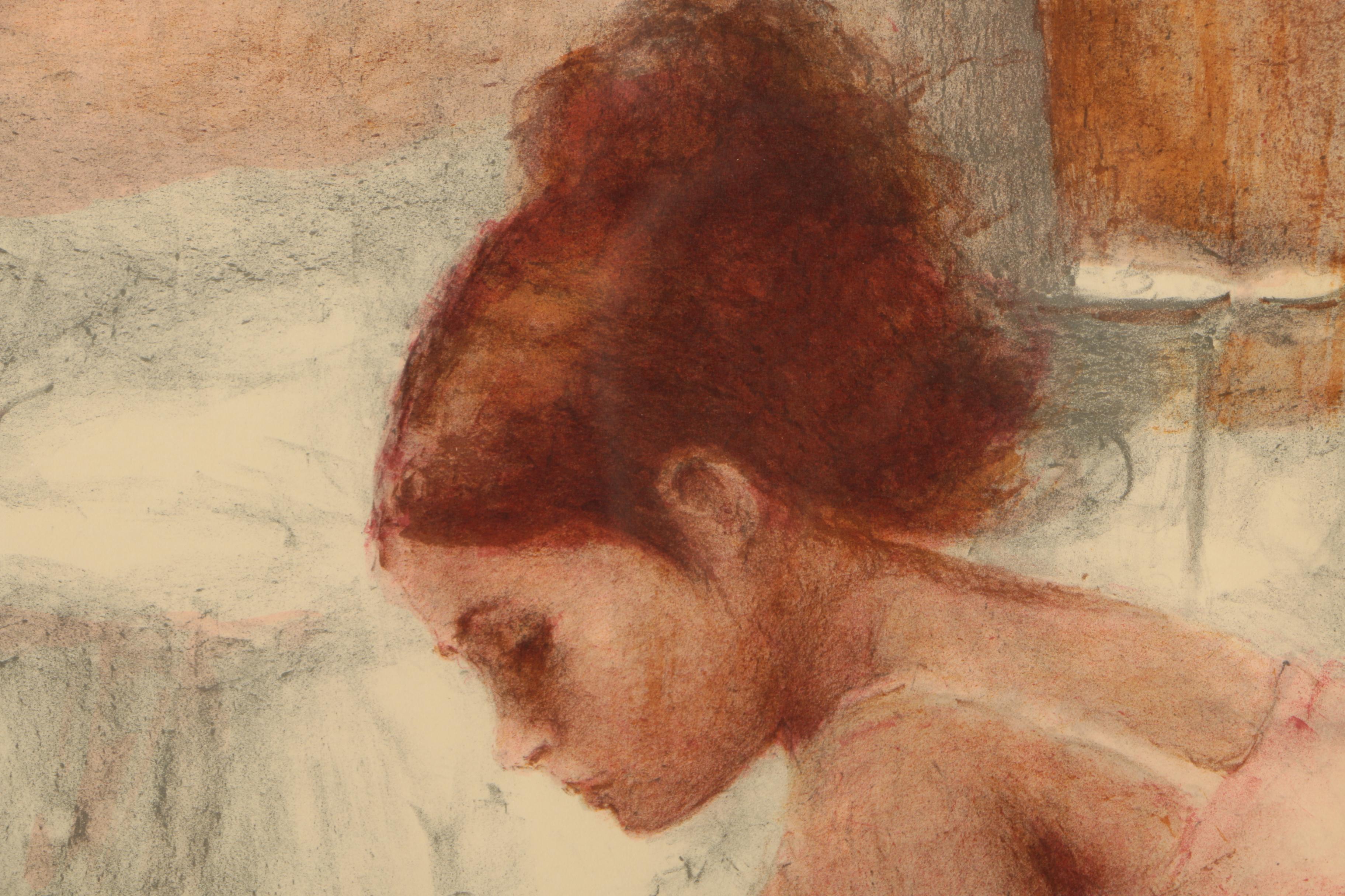 Limited Edition Lithograph on Paper of Woman and Tub