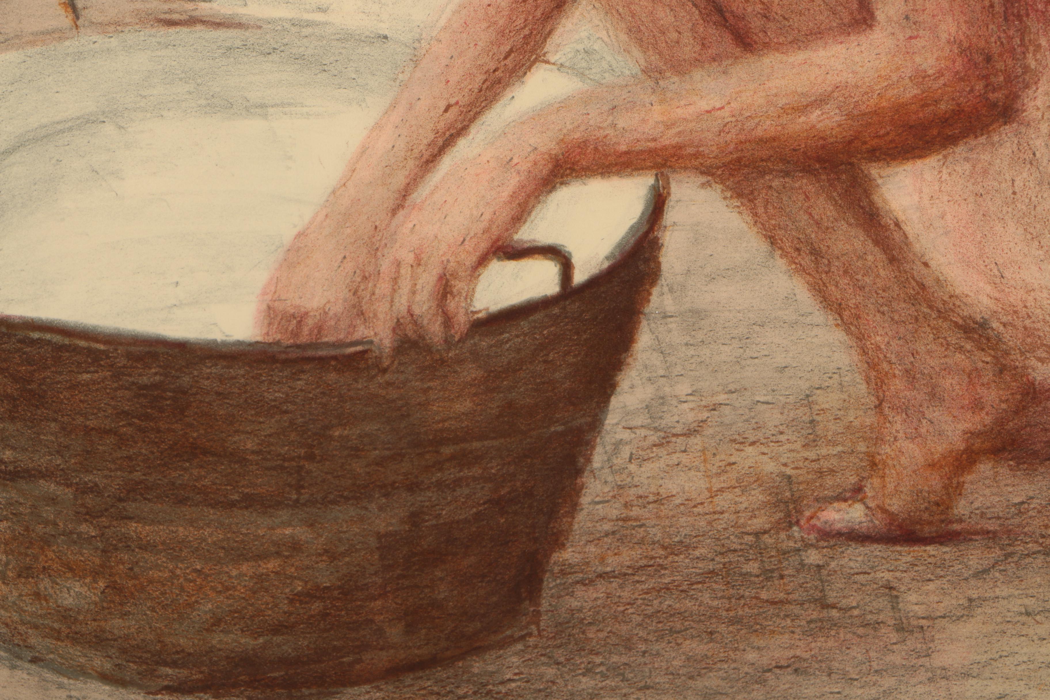 Limited Edition Lithograph on Paper of Woman and Tub