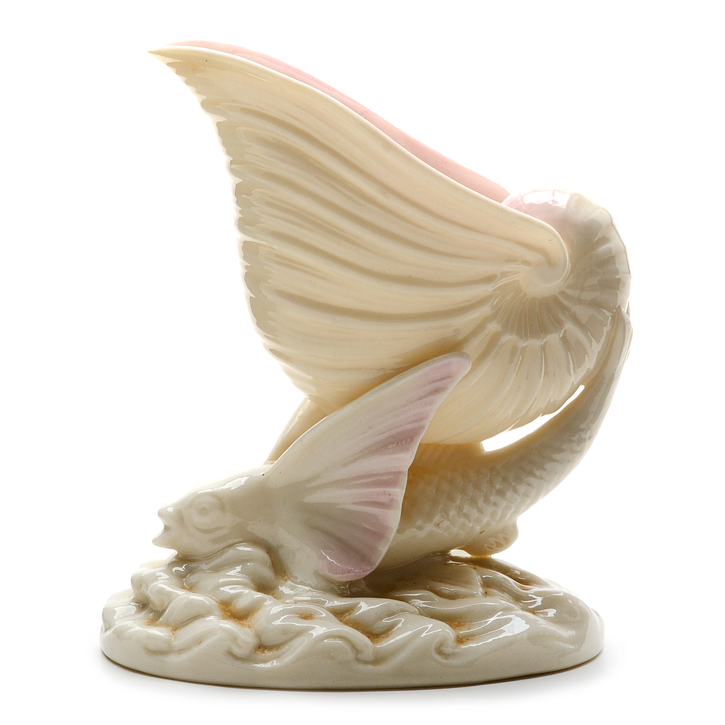 Irish Belleek Nautilus and Flying Fish Vase