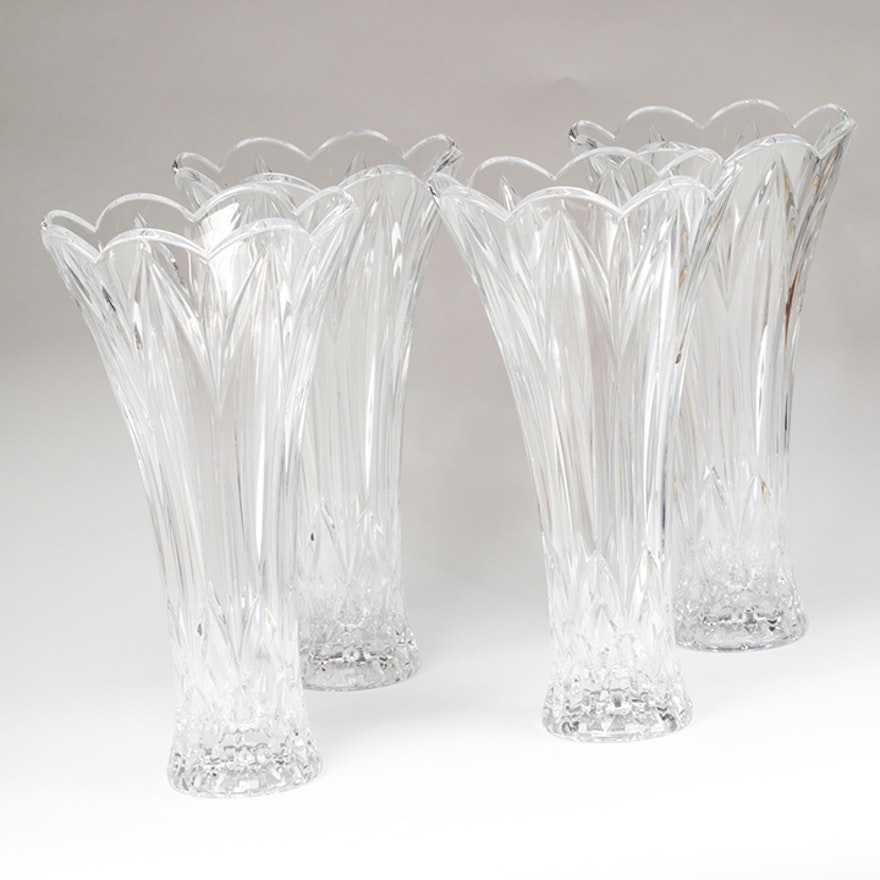 Four Large Lenox Crystal Flower Vases