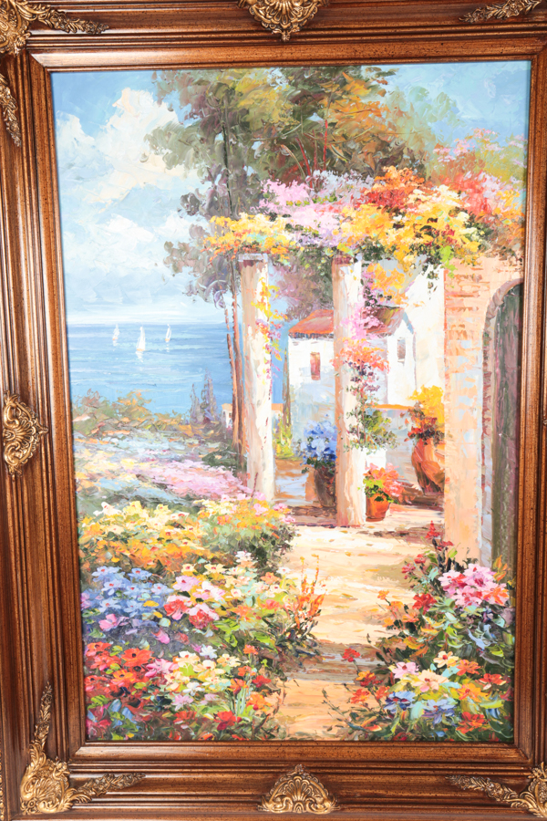 Original Oil Painting Depicting a Mediterranean Garden