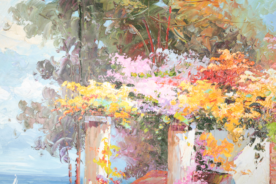 Original Oil Painting Depicting a Mediterranean Garden