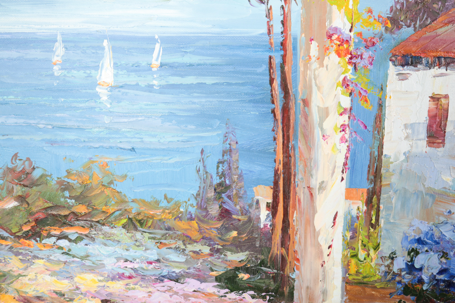 Original Oil Painting Depicting a Mediterranean Garden