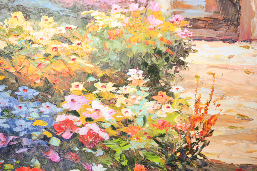 Original Oil Painting Depicting a Mediterranean Garden