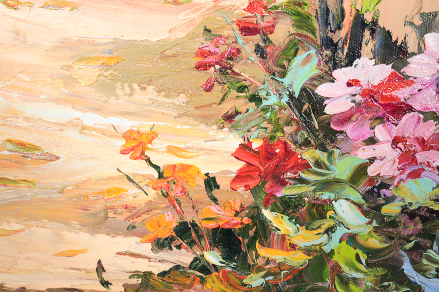 Original Oil Painting Depicting a Mediterranean Garden