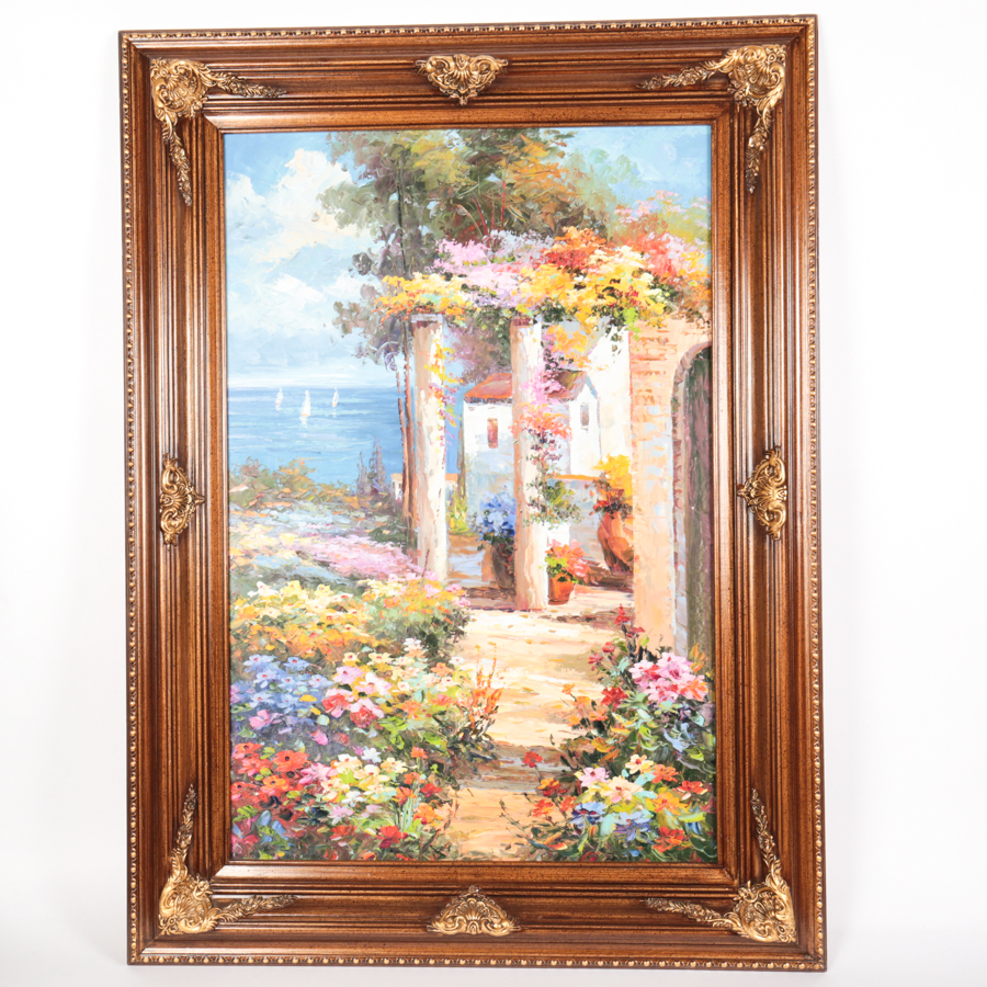 Original Oil Painting Depicting a Mediterranean Garden