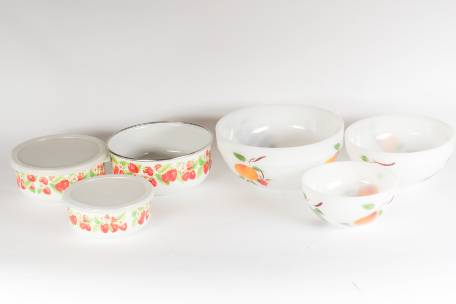 Fire-King "Fruit" Nesting Bowls and Kobë Kitchen Storage Containers