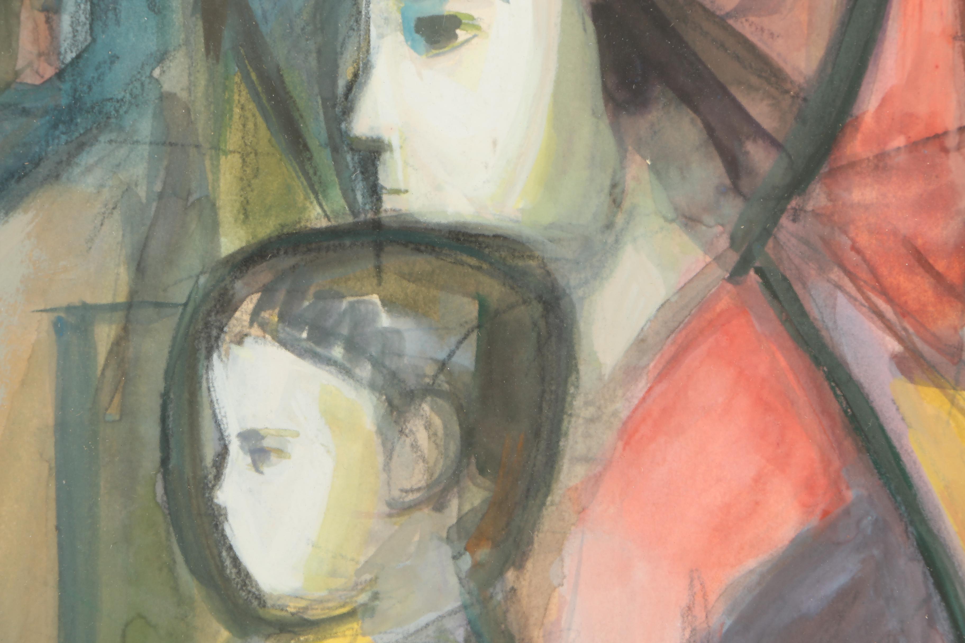 Simon Samsonian Watercolor and Gouache Painting of Figures