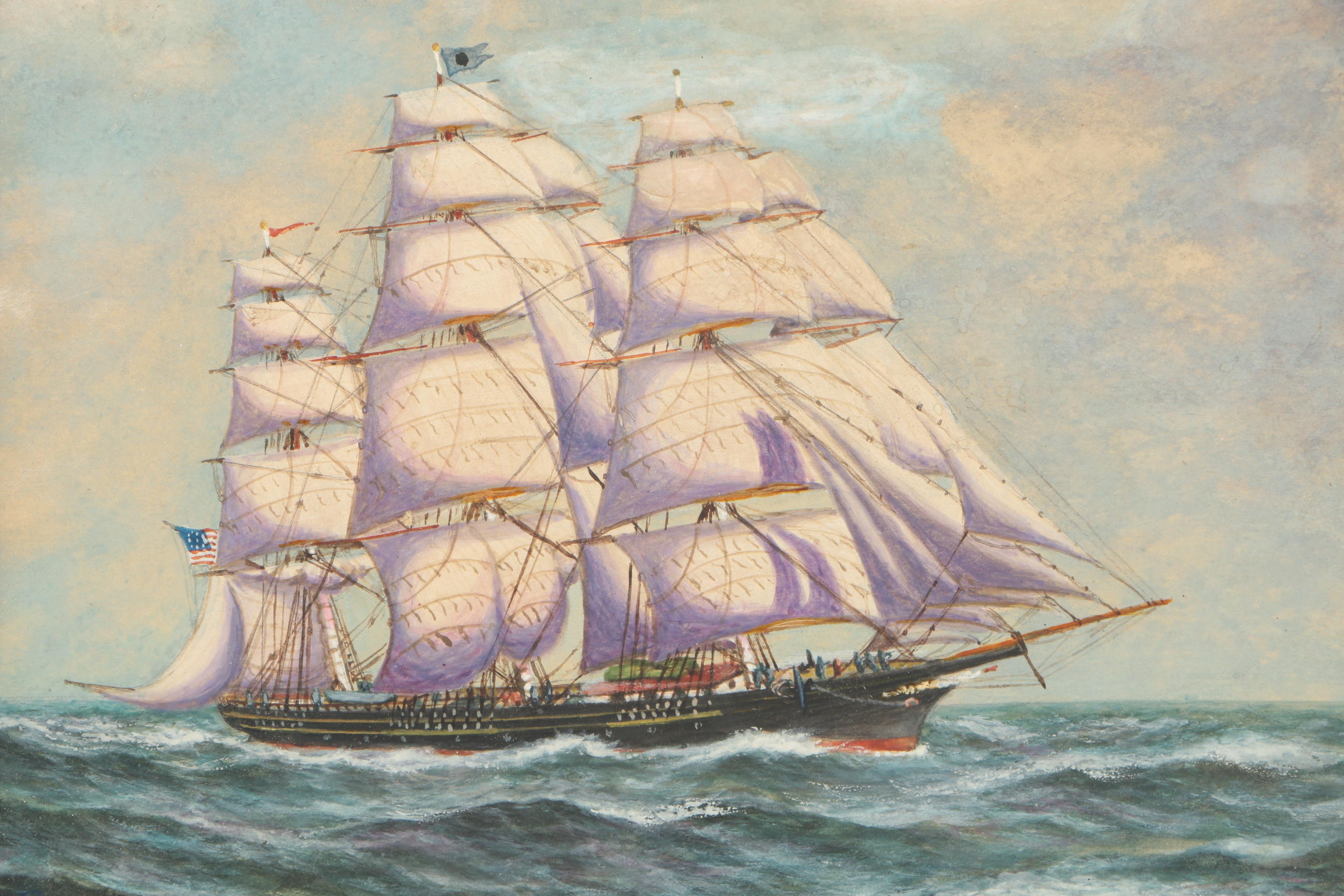 J.F. McGinnis Vintage Watercolor Painting of Clipper Ship "Lightning"