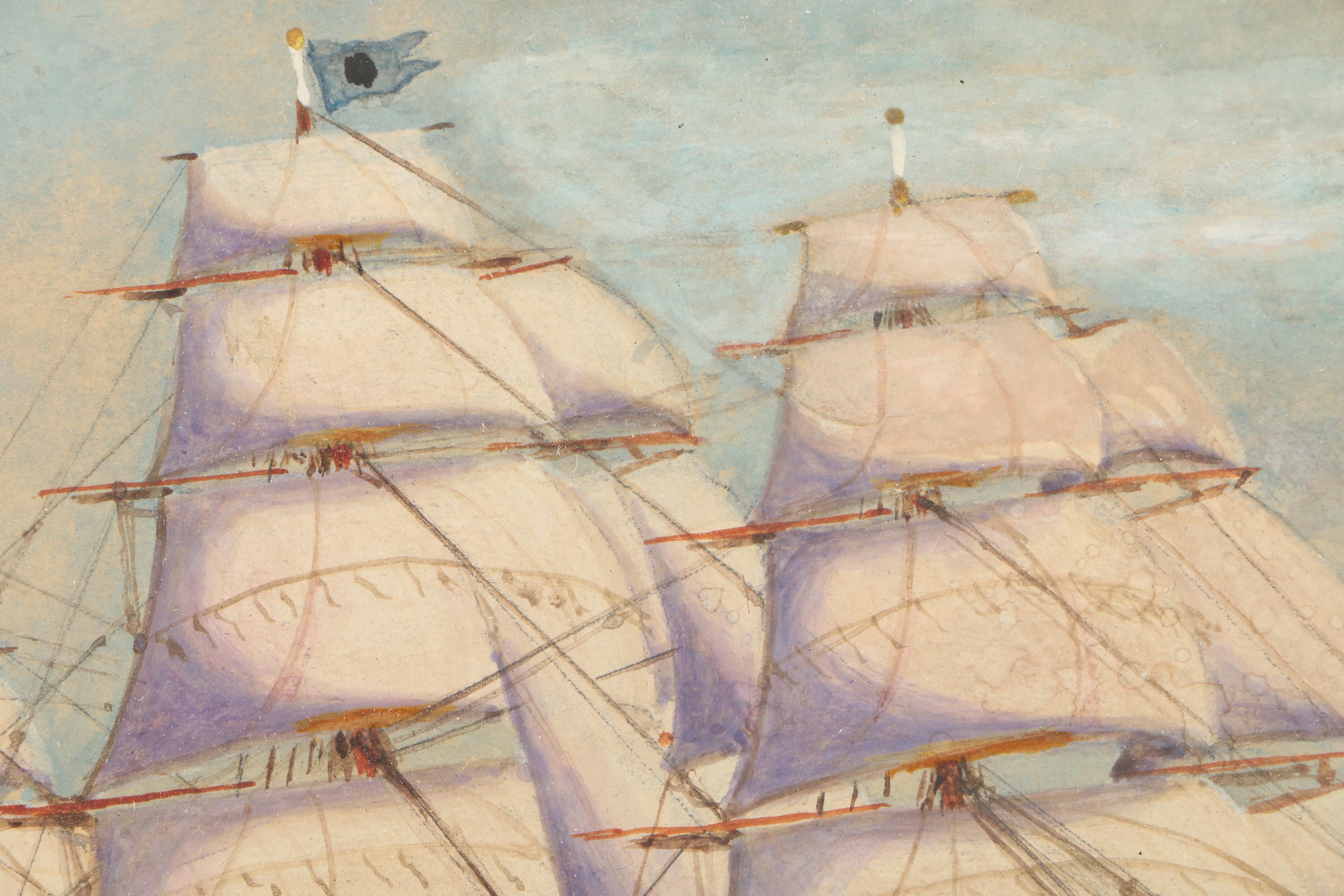 J.F. McGinnis Vintage Watercolor Painting of Clipper Ship "Lightning"