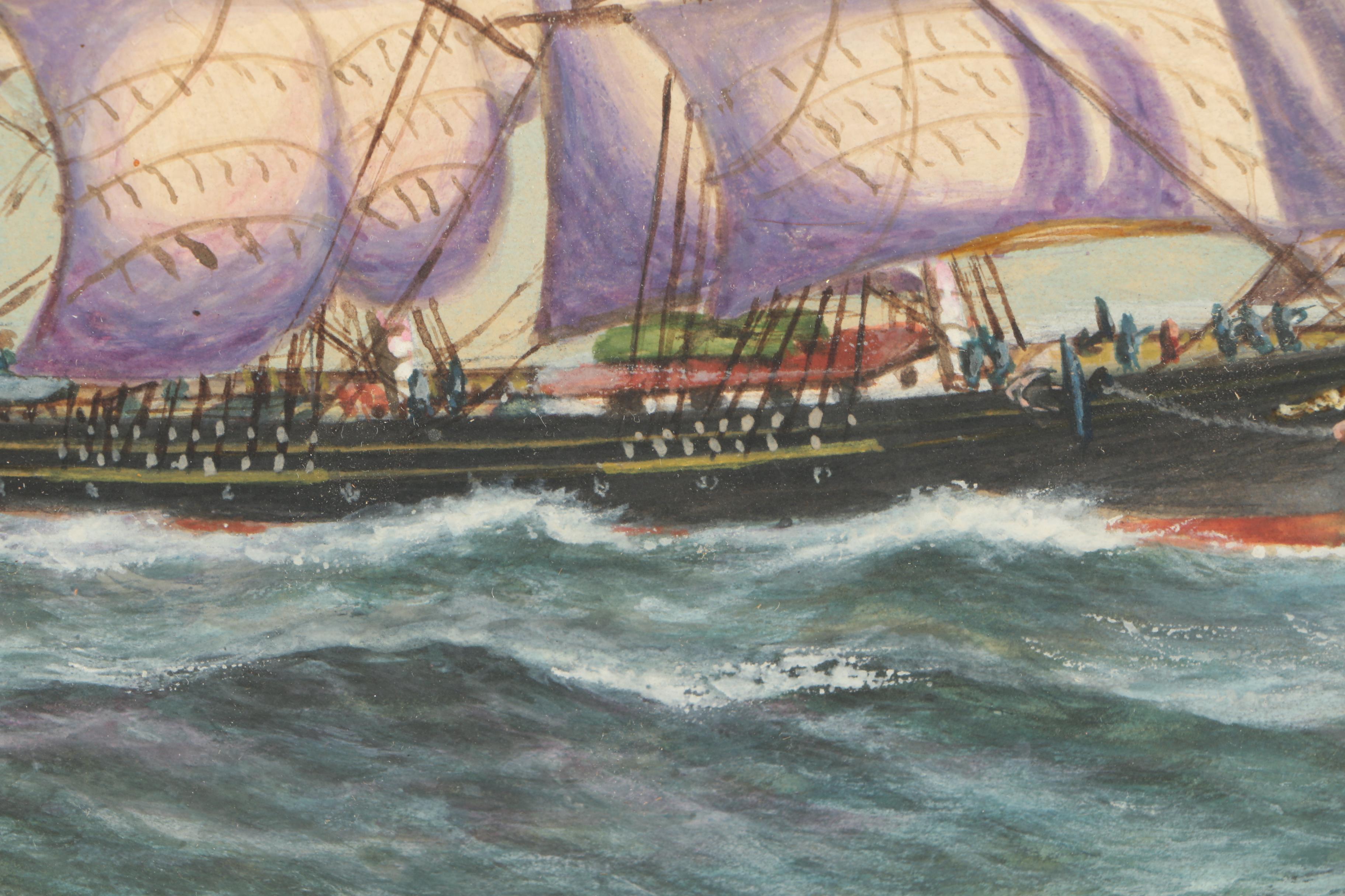 J.F. McGinnis Vintage Watercolor Painting of Clipper Ship "Lightning"