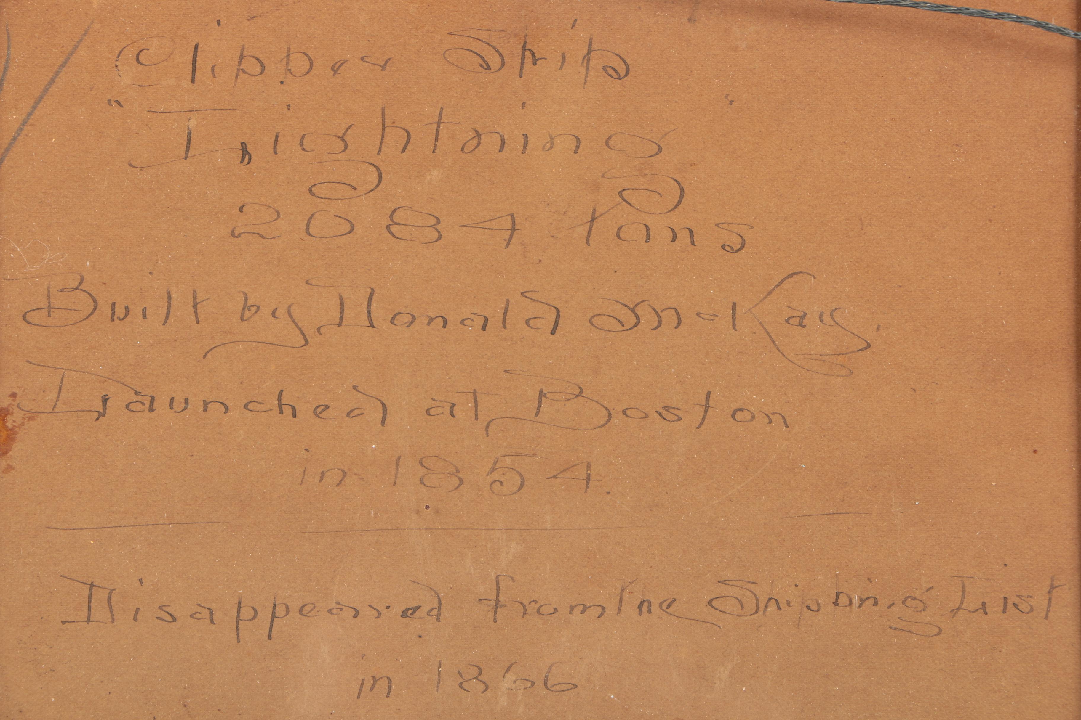 J.F. McGinnis Vintage Watercolor Painting of Clipper Ship "Lightning"