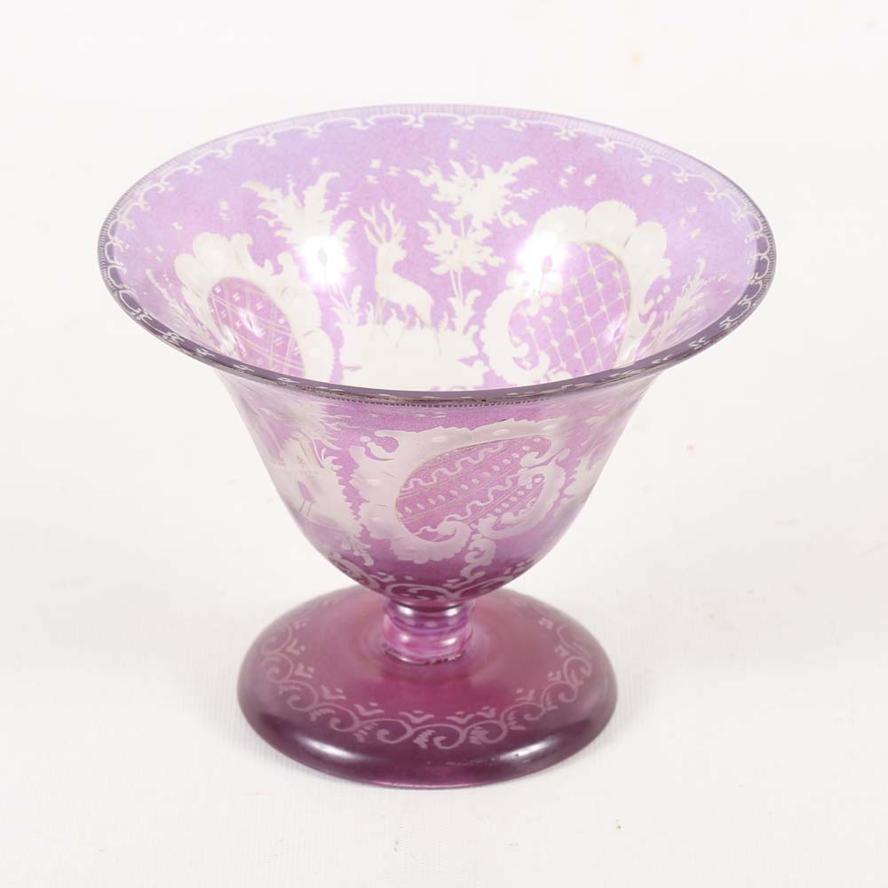 Vintage Etched Glass Compote