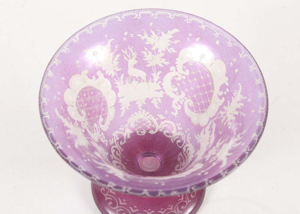 Vintage Etched Glass Compote