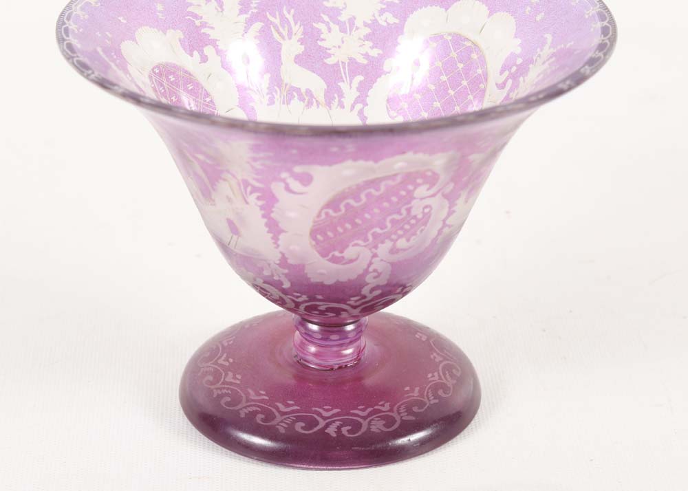 Vintage Etched Glass Compote