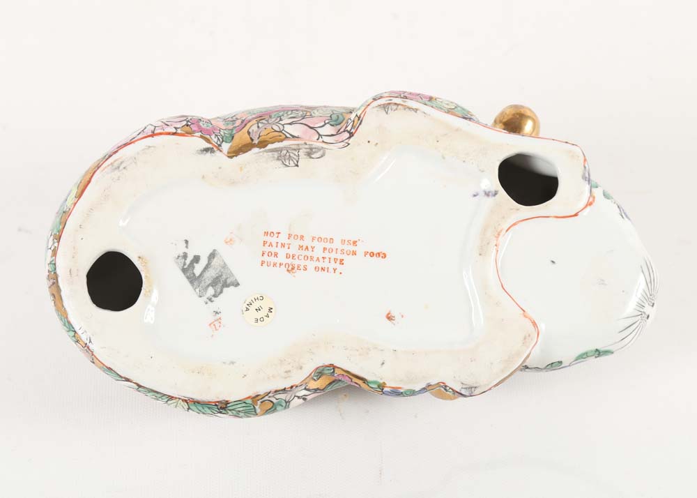 Chinese Rose Medallion Style Cat Figurine