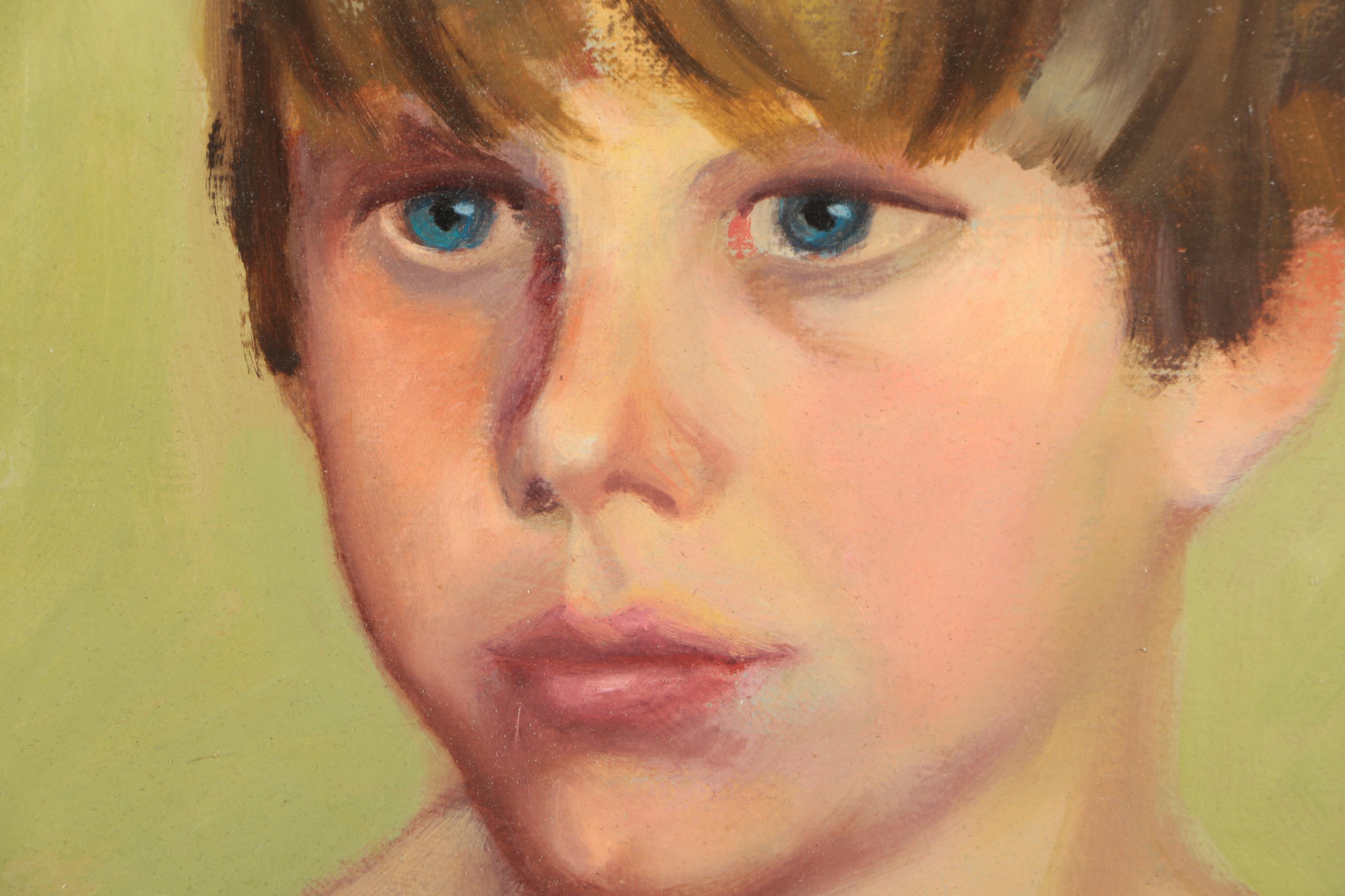 Robt. Klemm Oil Portrait of a Child with Cropped Hair