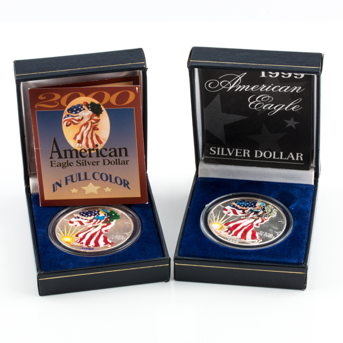 1999 and 2000 Colorized American Eagle $1 Silver Coins
