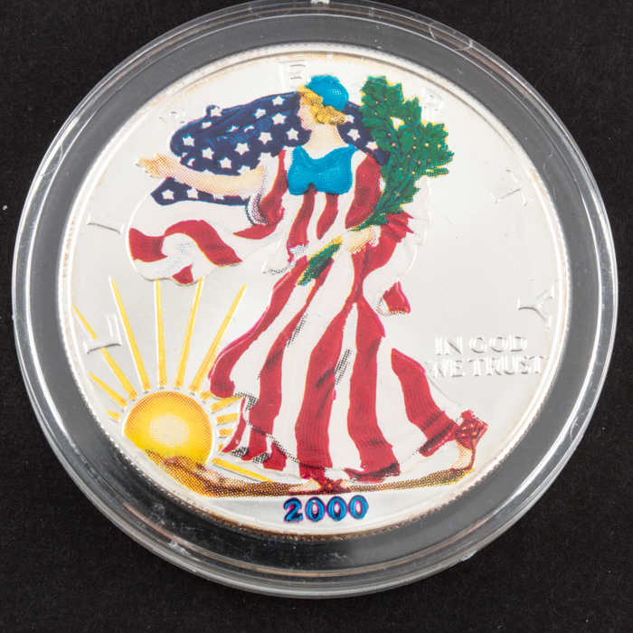 1999 and 2000 Colorized American Eagle $1 Silver Coins