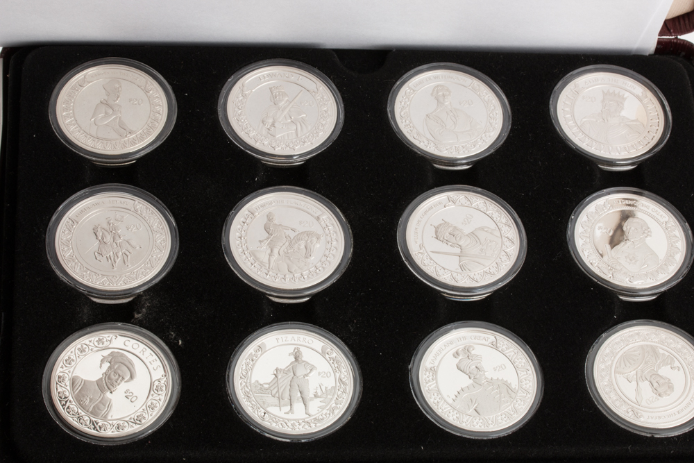 Set of Twenty-Four Commemorative Liberian $20 .999 Silver Coins