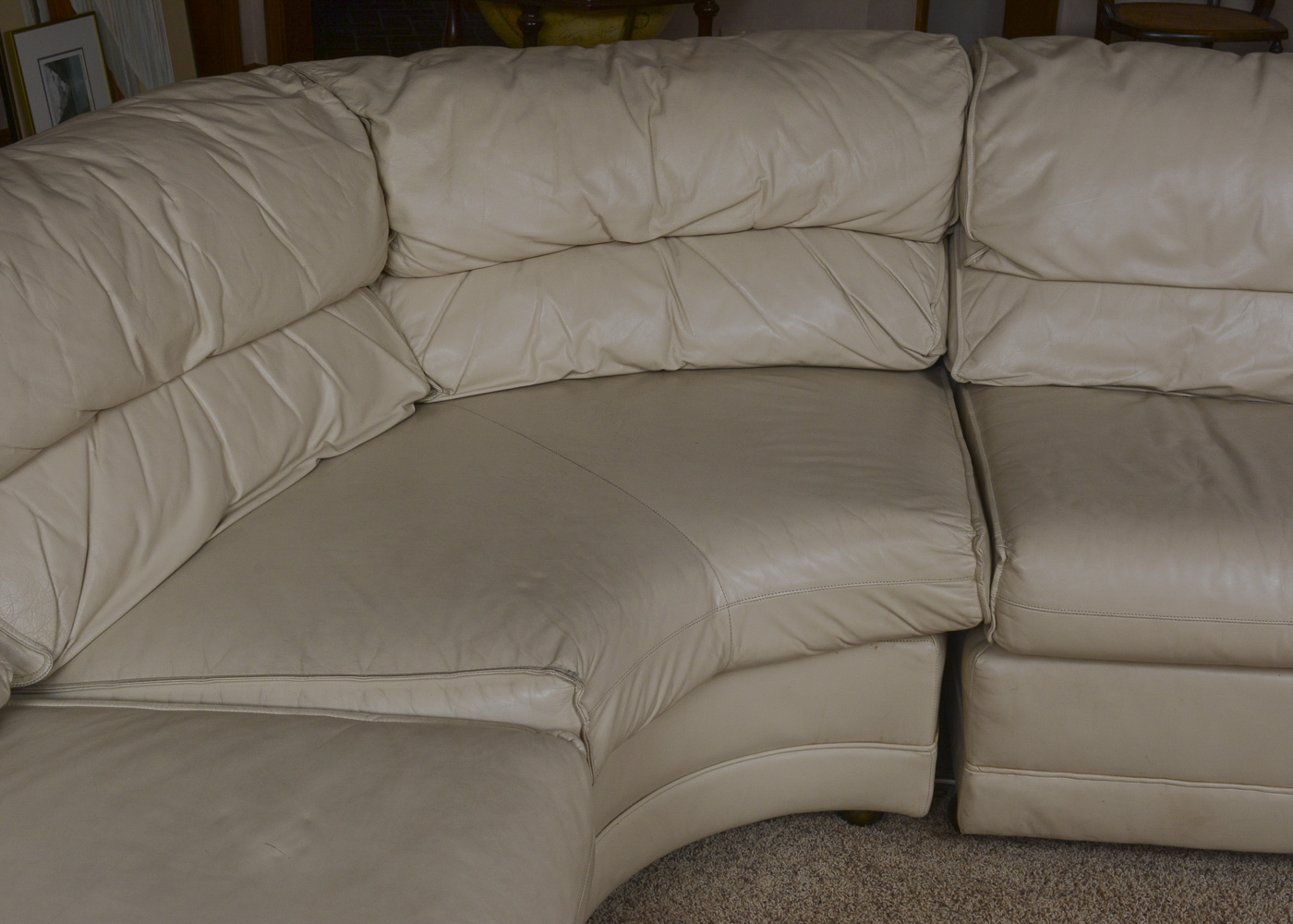 Beige Leather Sectional Sleeper Sofa by Lackawanna