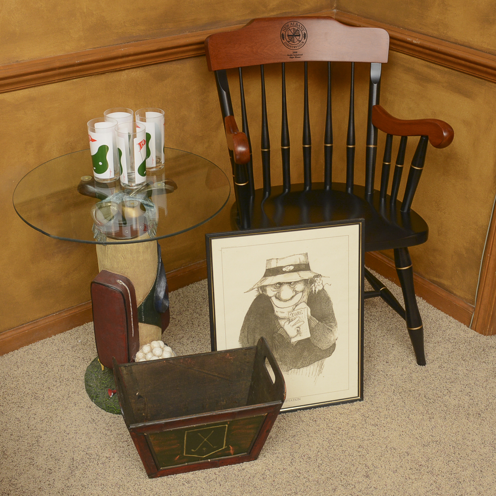 Golf Themed Table, Chair, and Decor